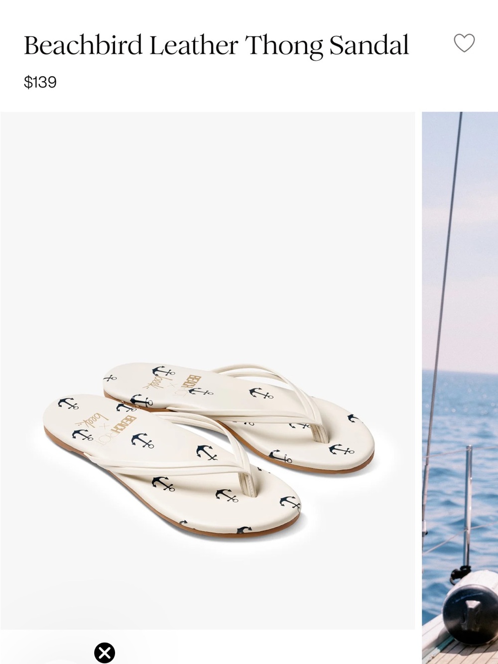 Beek x Beach Riot Leather Thong Sandal in Cream with Navy Anchors